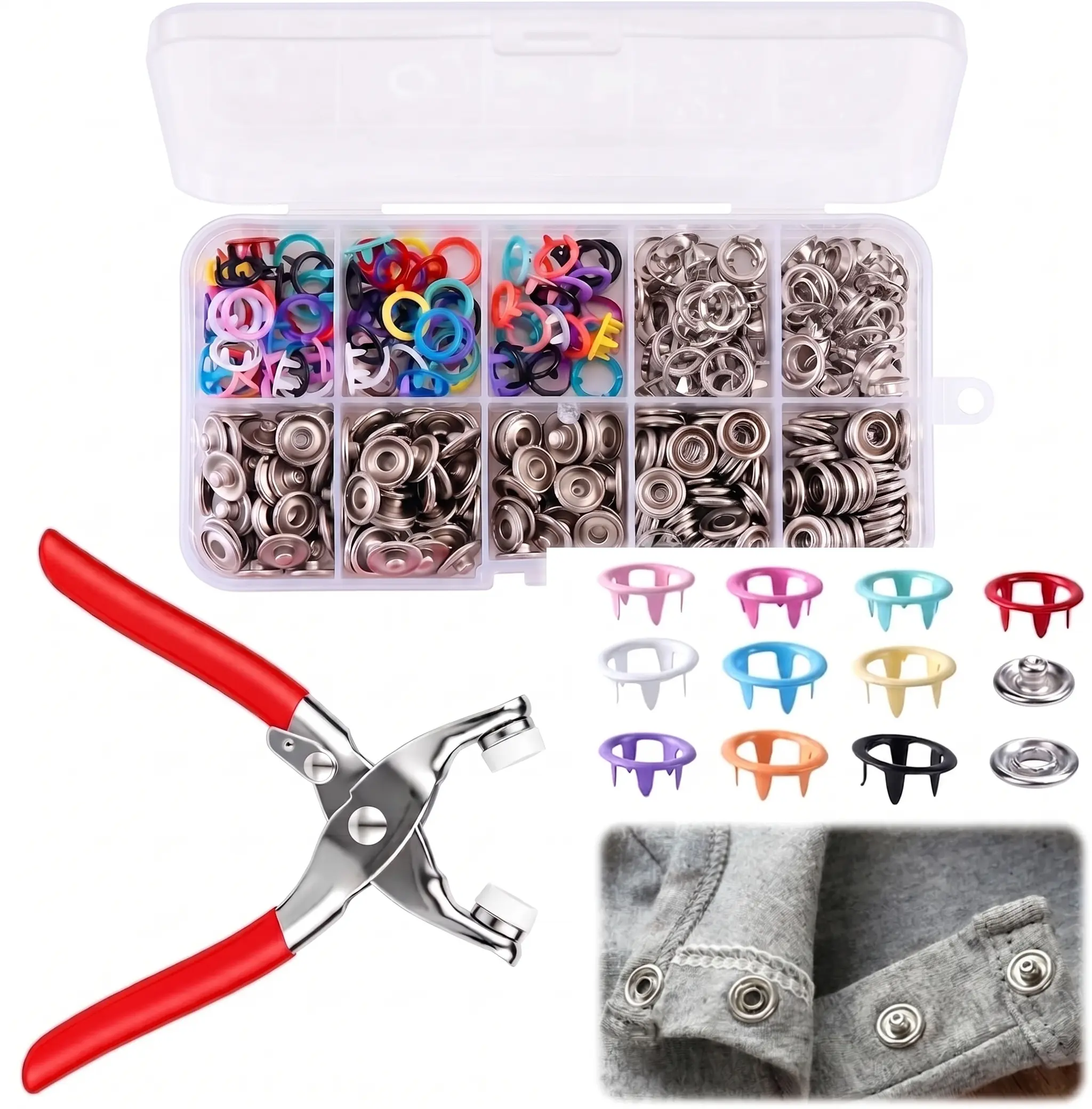 100pcs Unisex 9.5mm Multicolor Metal Snap Buttons & Pliers Kit - Fastener Press Tool, Sewing Products for Diy Projects, Crafting, Fabric Clothing Repair Hand Tools