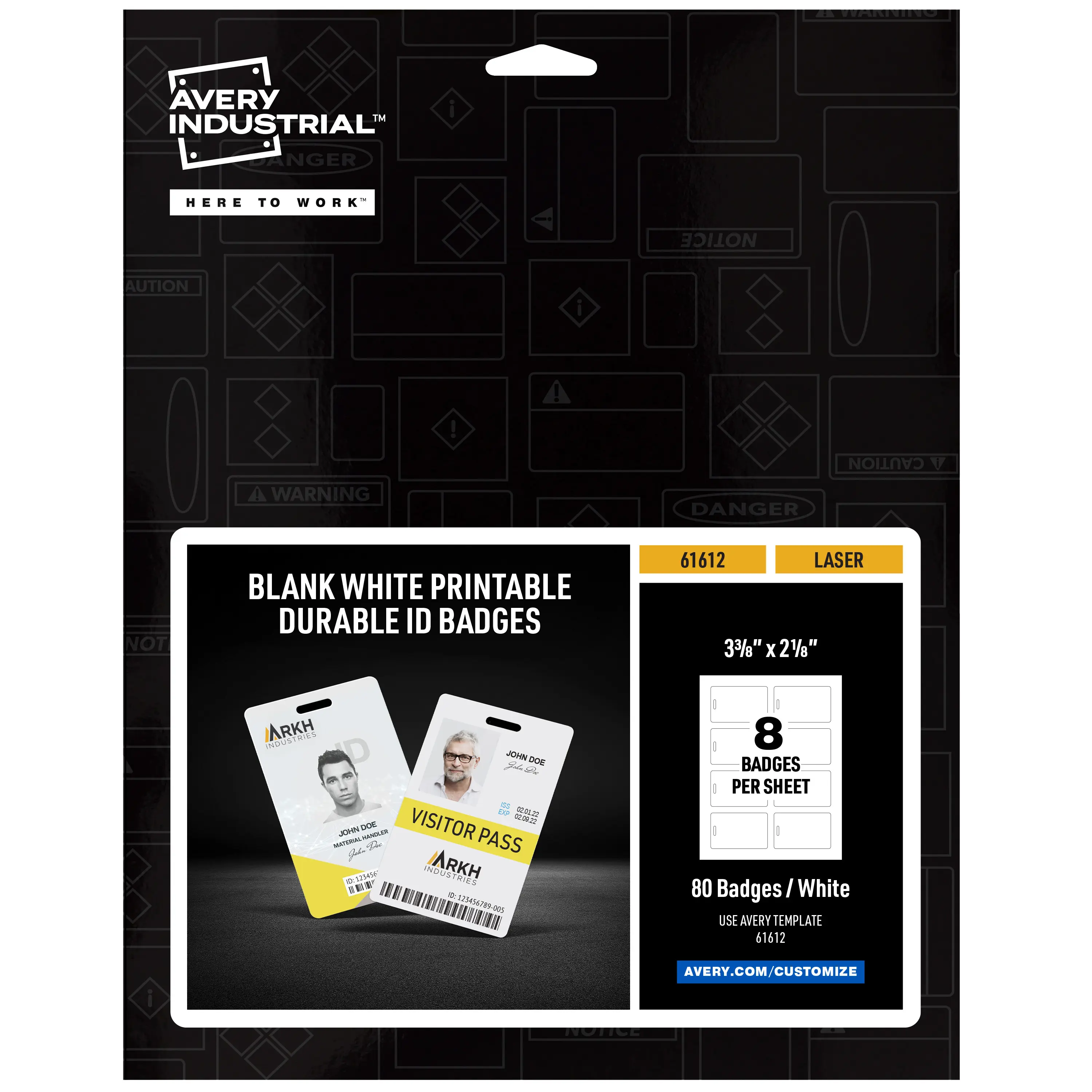 Avery Durable Tall  ID Badges for Lanyards, Laser Printable on Both Sides, Blank White, 80 Total, 3.375" x 2.125" (61612)