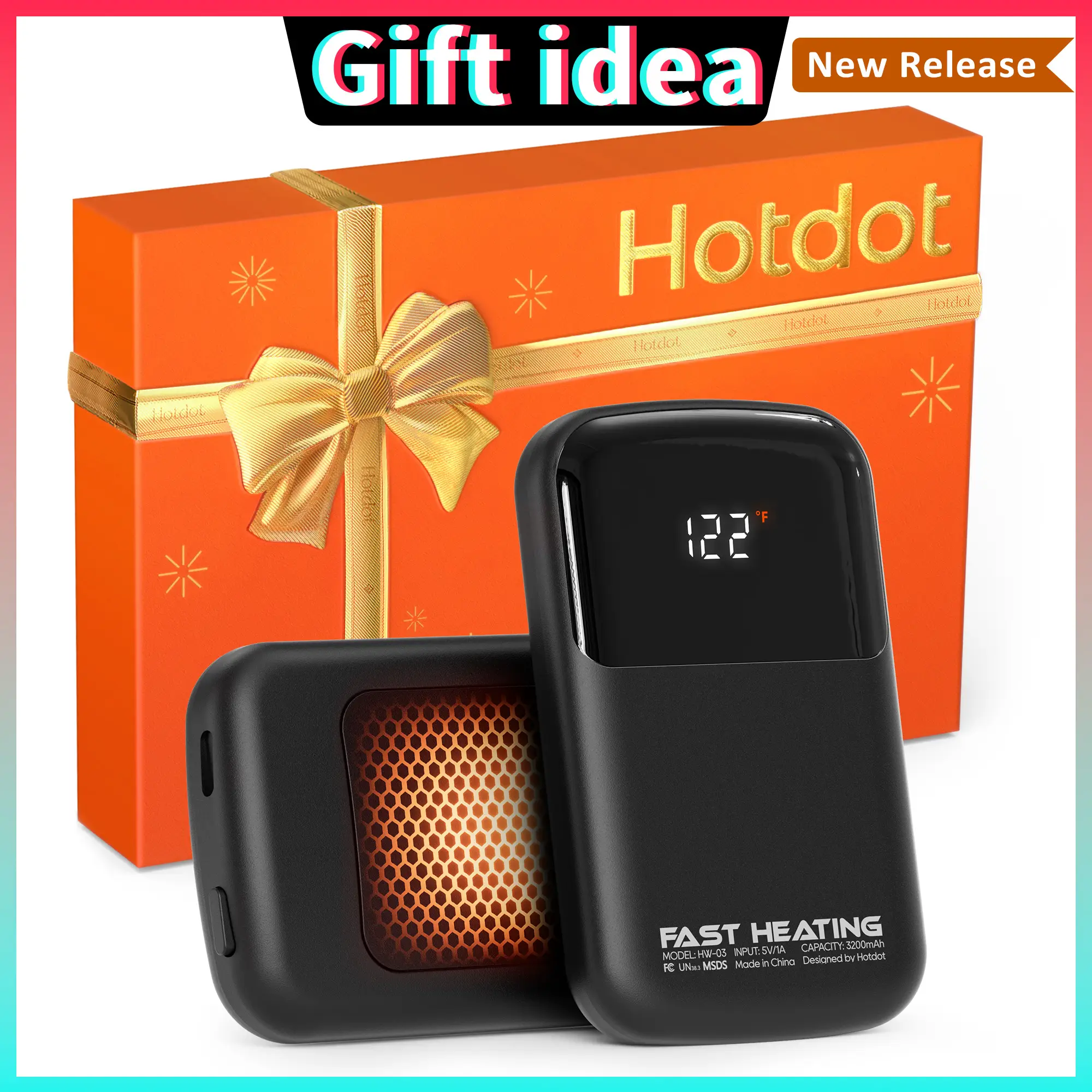 HOTDOT Hand Warmer,Rechargeable Hand Warmers,2 Pack,3 Heat Setting,Pocket-Sized,Winter Christmas Gift,Light Sleek Stylish,Greeting Card,Big Screen Dis