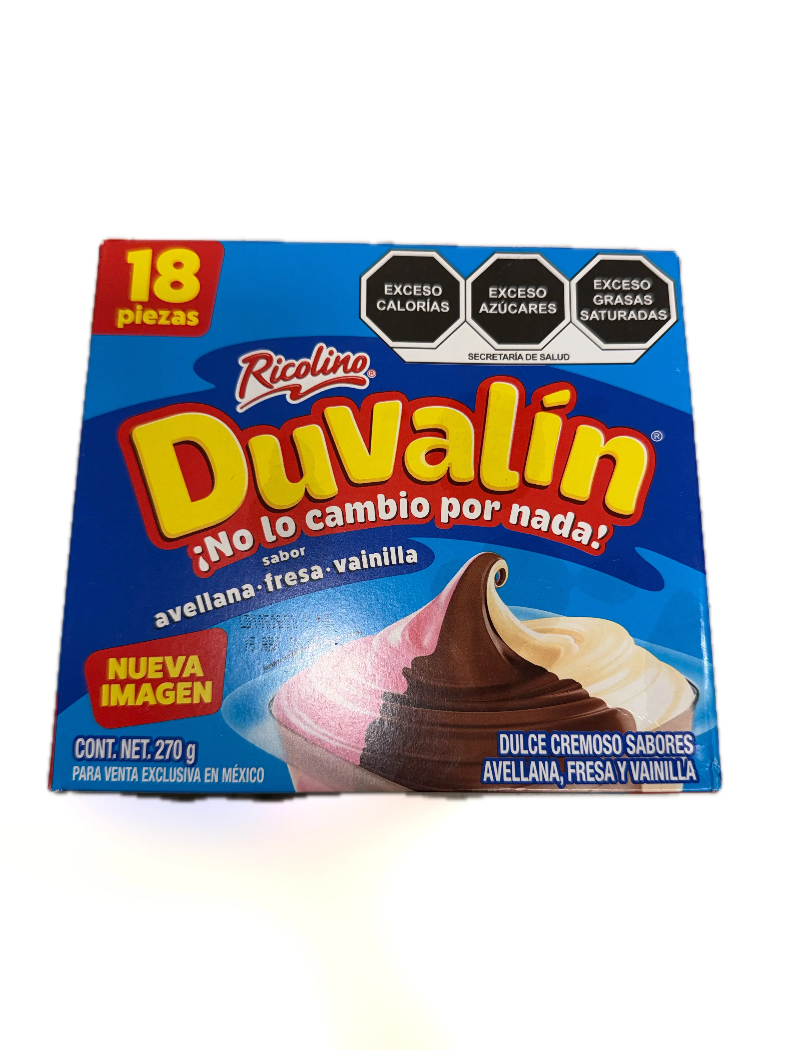 Duvalin Ricolino Tricolor 18 piezas, 270 g | Ricolino Duvalín Hazelnut, Strawberry & Vanilla Creamy Candy – 18 Pieces, 9.52 oz (270 g) – Product of Mexico