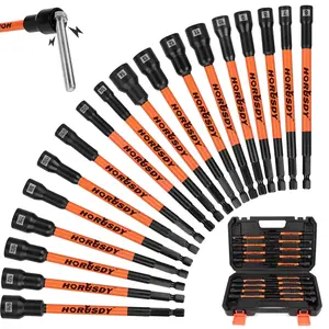 HORUSDY 18-Piece Magnetic Nut Driver Impact Set Extra Long Hex Nut Setter - SAE & Metric, 1/4-Inch Quick-Change nut driver tool kit   tools