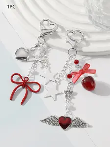 Sweet and cool red and silver love bag hanging, metal love buckle red bow decoration, niche exquisite everyday versatile, eye-catching personality suitable for everyday wear, shopping and dating gifts, Bag Charms