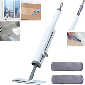 Portable Self-Squeeze Mini Mop, Wet and Dry Use Rotatable Hand Wash-Free Flat Squeeze Short Mop with Crevice Brush and 2 Microfiber Pads, Cleaning System for Bathroom Kitchens Desktop Glass (Gray)