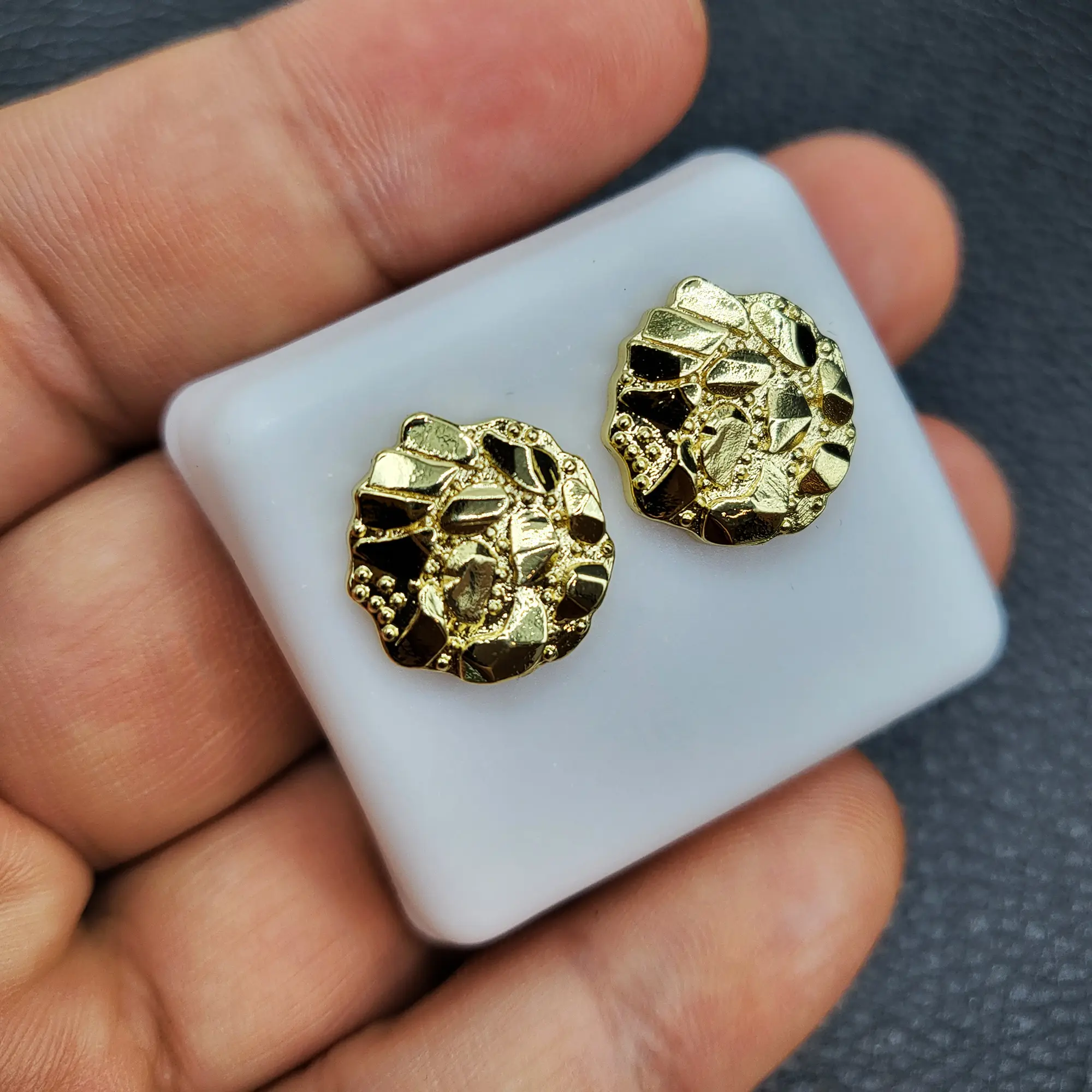 MaxBling81 Nugget Ear Studs, High Quality Iced Geometric Earrings for Men & Women with Cubic Zirconia, Handmade Plated Brass, 10-20mm, High Quality Earrings, Men's Accessories