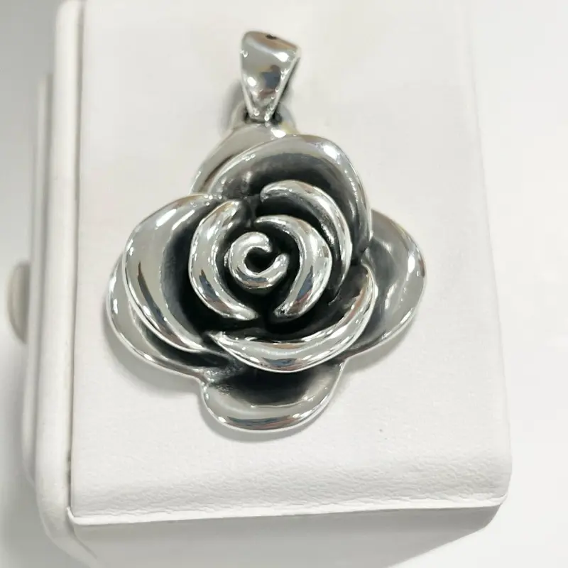 Sterling Silver 925 Medium Rose Lightweight Hollow Electroformed Pendant