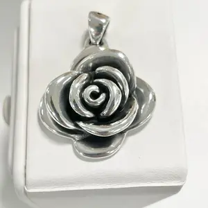Sterling Silver 925 Medium Rose Lightweight Hollow Electroformed Pendant