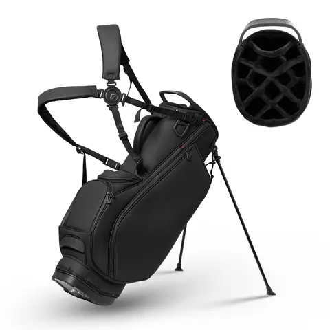 uniHimal Premier 14-Way Faux Leather Golf Stand Bag - 14-Way Club Order, Adjustable Padded Ergonomic Double Strap, Quick Release Anti-Slip Bracket Legs, Multiple Pockets, Waterproof, Portable Handle, Lightweight Men’s Premium Accessory