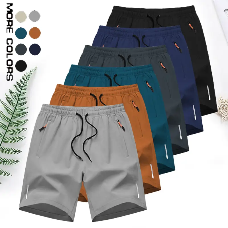 Men's Polyester Athletic Shorts - Drawstring Mid Waist, Zipper Pockets, Reflective Strips, Quick-Dry, Lightweight for Running, Gym, Multi-Function Casual Wear (Multi Colors)