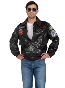 Menswear Top Gun Cosplay Bomber Jacket, Officially Licensed, Plush Clothes with Pockets