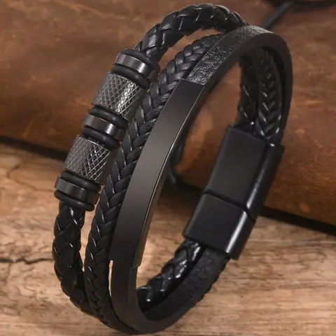 Men's PU Leather Multi-Layer Woven Bracelet, Durable Bracelet, Ideal Gift for Special Occasions, Unique Men's Accessory, Braided Bracelet, Bracelet Jewelry