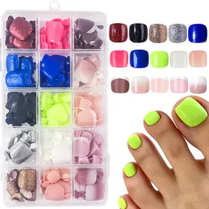 360Pcs Press on Full Cover Toenails, 15 Colors Press on Toe Fake Toenail Short Square, 5Colors Glitter Press on Toenails Full Cover, 5Colors Glossy False Toenails for Feet, 5Colors Luxury French Fake Toenails, Work, Study, Party, Nail Art Design