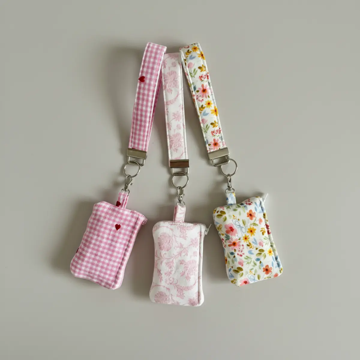 Handmade Fabric Mini Wallet & Keychain Set - Petal Picnic, Pretty in Pink, Spring Bloom - Soft, Durable, Perfect for Keys & Cards - Ideal for Errands, Coffee Runs, Markets & Gifting