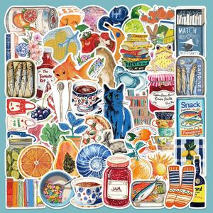vintage oil painting series sticker, 50pcs/set retro food pattern decorative sticker, durable multicolor handheld diy decals for water bottle, laptop devices, phone case, screen protector, smartphone