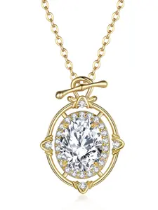 S925 Silver Plated 18k Oval Moissanite Romantic Planet Necklace, Main Stone 8x6mm/1.5ct, Elegant Jewelry for Women