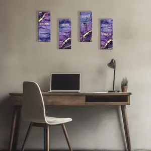 4 pieces of Purple Gold Bathroom Decoration, Wall Art Decoration, Suitable for Home Living Room, Bedroom, Bathroom, Flat Printing Thickness 0.11in, Wall Decoration Crafts, Suitable for Multi functional Wall Hanging in Bathroom, Bath Party, Quote Prints