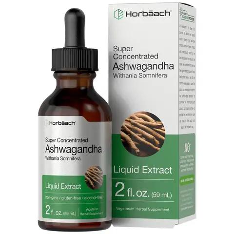 Horbäach Ashwagandha Root Liquid Extract | 2 fl oz | Alcohol Free Tincture | Vegetarian, Non-GMO, Gluten Free Supplement
