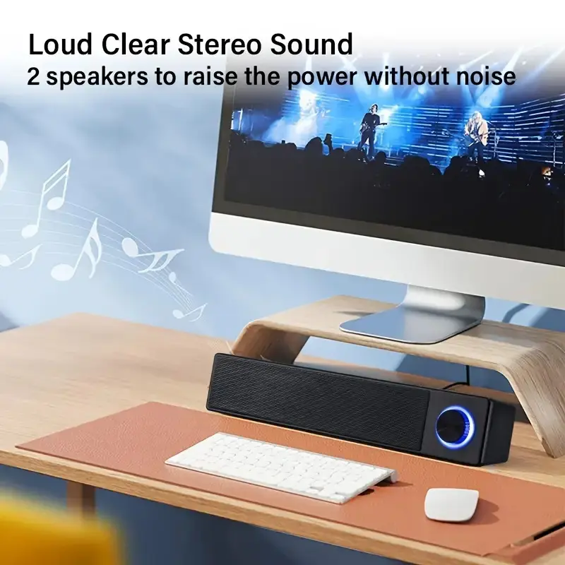 2.0 Stereo Sound USB Speaker - Compact Desktop Speaker System with Deep Bass, 2.0 Stereo Sound & USB Connectivity for PC,Tablet - Black, White, Red Accents, Portable Mini Speaker System, Tablet Audio System, Sleek Audio Device, Stylish Audio Accessory,