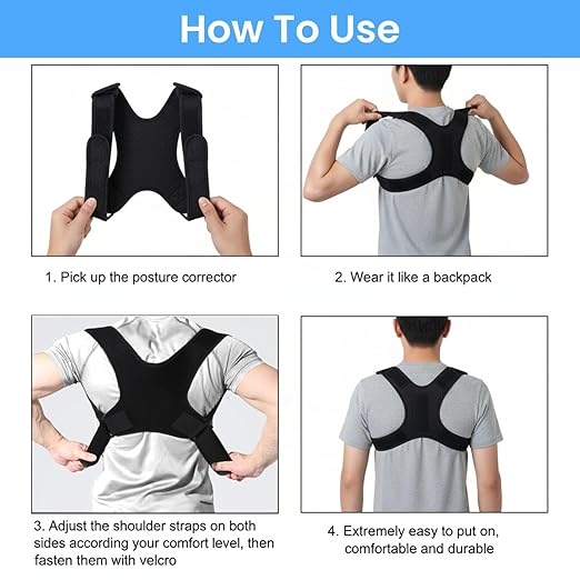 Adjustable Posture Corrector Brace for Men – Universal Fit Upper Back, Shoulder & Clavicle Support, Helps Improve Posture & Relieve Neck, Shoulder & Back Pain (Patented Design)