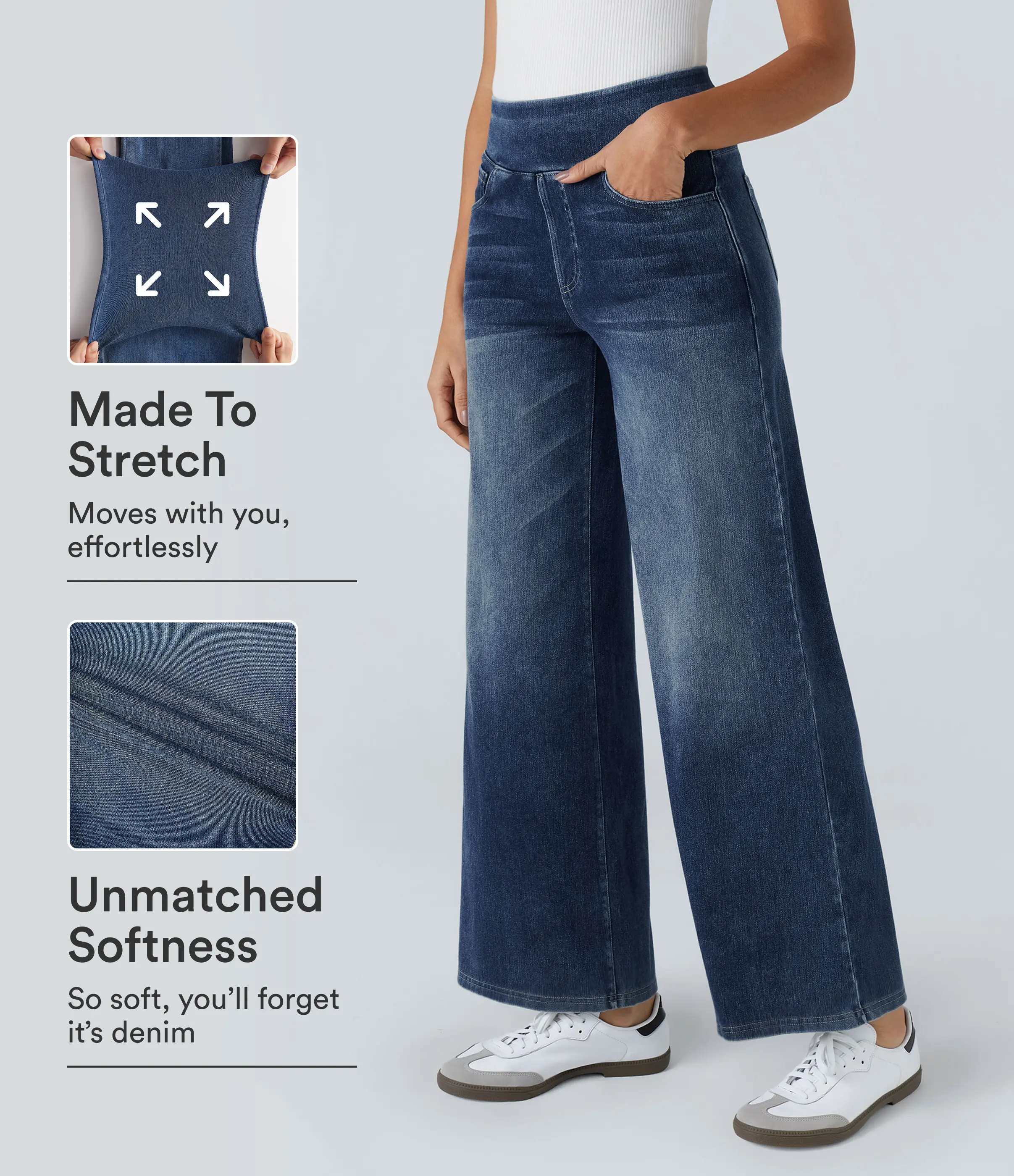 Halara Flex™ High Waisted Pockets Baggy Wide Leg Washed Casual Jeans #BackToSchool