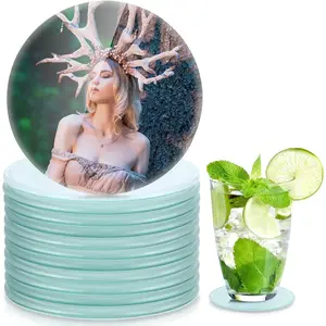 12 count Sublimation Blank Glass Coasters, 3.9 Inch Round DIY Photo Glass Drink Coasters with Foot Pads for Mugs, Cups, Dining Tables, Office, Kitchen,  and Parties