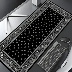 Black White Paisley Bandana Pattern Design Large Gaming Mouse Pad,Aesthetic Desktop Drotection Pad,Washable Rubber Pad Non-Slip Lock Edge Multi-Size Mouse Pad Suitable For Home Office,Desk Accessories,Good Gift for Family and friends
