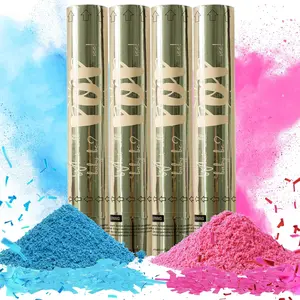 Gender Reveal Confetti Powder Cannons Set - 4 Mixed Poppers (2 Blue 2 Pink) - 100% Biodegradable Tissue Safe Powder