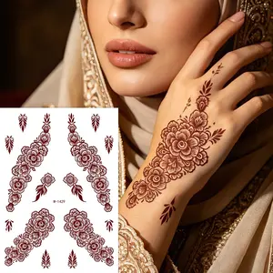 Flower Temporary Tattoo Sticker, Waterproof Body Art Patch, Fashion Glitter Women's Tattoo, Foot and Hand Design, Henna Designs, Glitter Tattoos, 24 Months Shelf Life