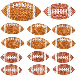 12pcs Crystal Rhinestones Rugby Football Iron on Heat Transfer Patch Glitter Sport Ball Hot Melt Adhesive Rhinestone Applique Decals for DIY Clothes Hat Backpack Bag Decoration, 2 Styles