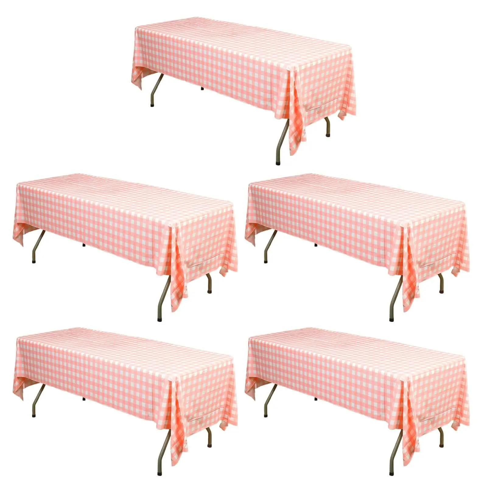 5-Pack Pink Checkered Plastic Table Covers, Durable PVC Disposable Rectangle Covers (54"x108") for Event Decoration, Outdoor Table Use