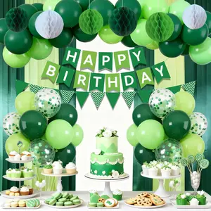 Green Happy Birthday Banner Decorations With Paper Flag, 2 Rolls Streamers and 32 Colorful Balloons, 6, Birthday Party Supplies for Women Men Boys Girls (Green)