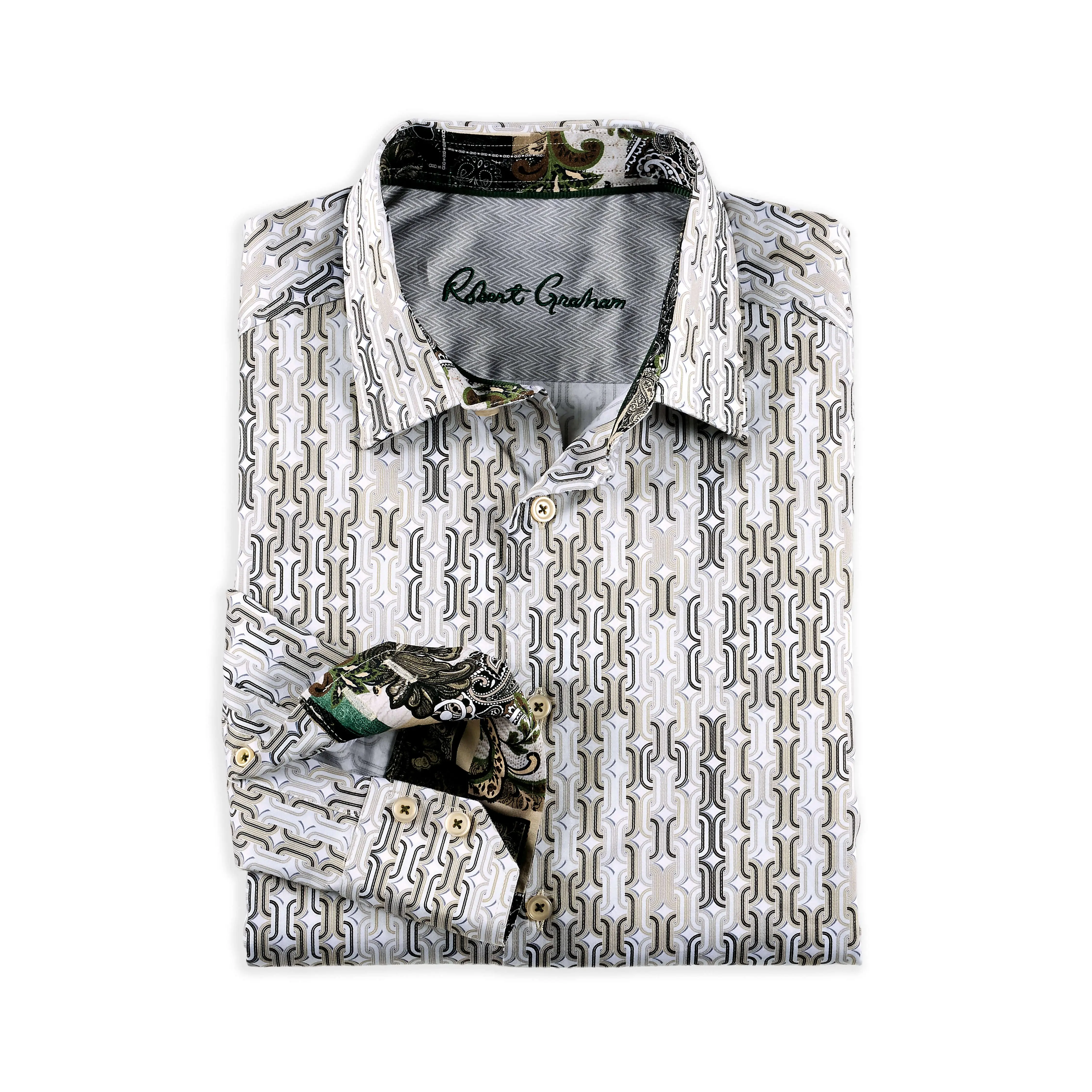 Robert Graham Men's Longsleeves Cotton Blend Missing Link Chain Print Shirt, Menswear Tops