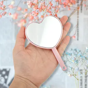 2 PCS Heart-Shaped Travel Handheld Mirror, Cosmetic Hand Mirror with Handle, Cute Portable Mini Makeup for Shaving Single-Sided Portable Travel Vanity Mirror for Men & Women Valentine's Day Birthday