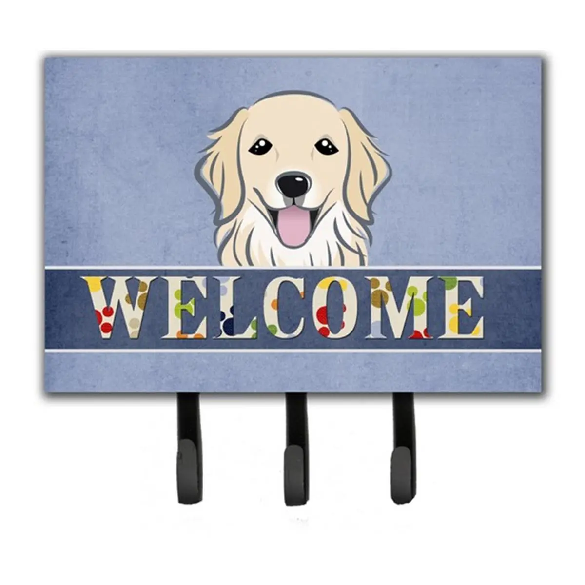 CAROLINE'S TREASURES 212 MAIN Golden Retriever Welcome Leash, Key Holder and Hanger - Metal Wall-Mounted Home Decor Organizer