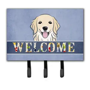 212 MAIN Golden Retriever Welcome Leash & Key Holder - Metal Wall Mounted Organizer with Hook, Home Decor Hanger