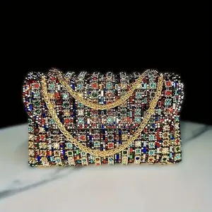 LuxuriousRhinestone&BeadedWomen’sEveningClutch-ElegantMulticolorPUHandbagwithAdjustableStrap,Golden-ToneHardwareforBanquets,Weddings&FormalEvents,FormalEventBag|ElegantEveningClutch|MagneticClosureBag