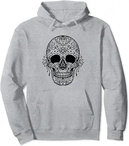 Sugar Skull Mandala - Day of the Dead Henna Tattoo Style Pullover Hoodie - Nicollev Shop 24B0BSRHTSD5