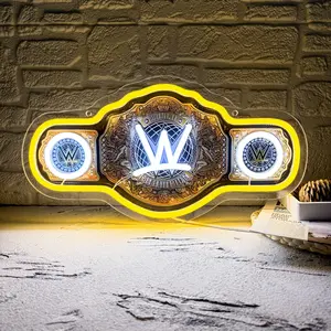 WWE Wrestling Neon Sign, LED Wrestling Neon Sign for Wall and Room Decor, USB Night Light for Game Bedroom Birthday Competition Party Gifts