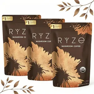 (Flash Sale: 3 Bottles) RYZE SUPERFOODS Mushroom Coffee Dark Roast, 6 Adaptogenic Mushrooms & Prebiotic Blend, Instant Coffee Supports Energy, Focus, Digestion & Immunity, Lions Mane & Turkey Tail, 30 Servings