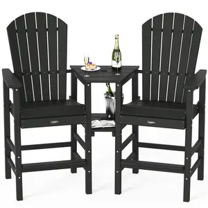Tall Adirondack Chairs Set of 2, All Weather HDPE Bar Height Adirondack Chair with Double Trays, Adirondack Barstools for Balcony, Poolside, Backyard and Patio