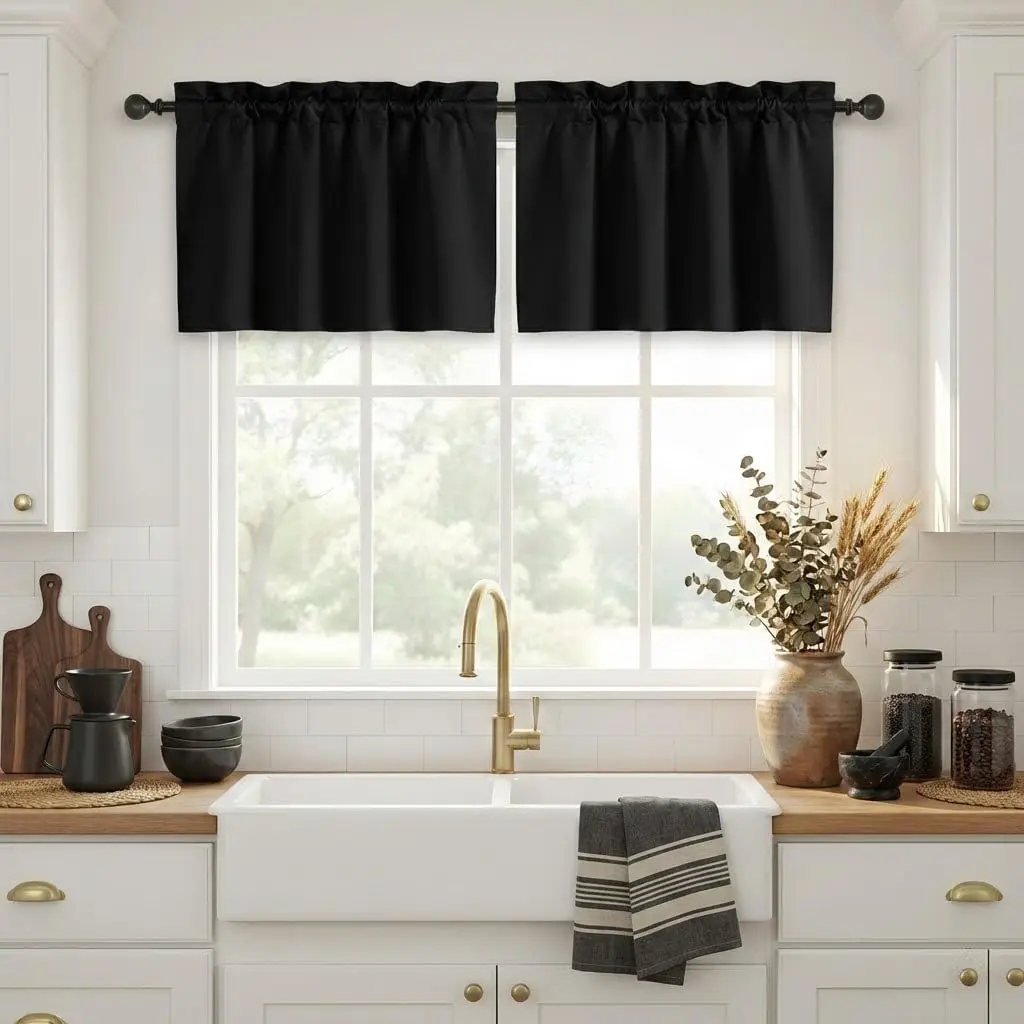 NICETOWN Black RV Window Door Curtains for Car, Small Window Curtians for Camper, Thermal Insulated Blackout Curtain Tiers Window Treatment Tiers for Basement(29W by 24L Inch, Black, 2 Pieces)
