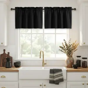 NICETOWN Black RV Window Door Curtains for Car, Small Window Curtians for Camper, Thermal Insulated Blackout Curtain Tiers Window Treatment Tiers for Basement(29W by 24L Inch, Black, 2 Pieces)
