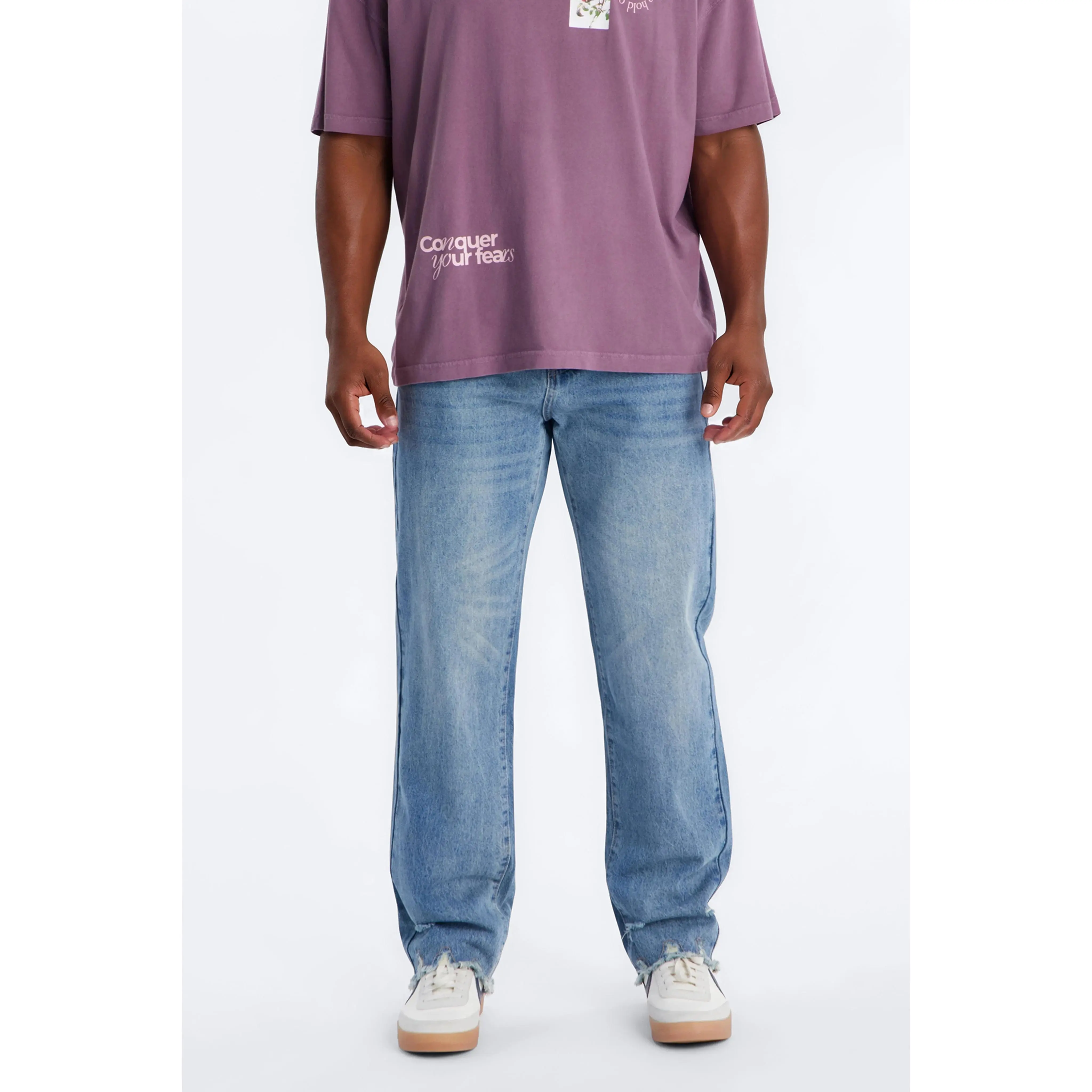 Straight Raw Edge Jean - Medium Blue Wash