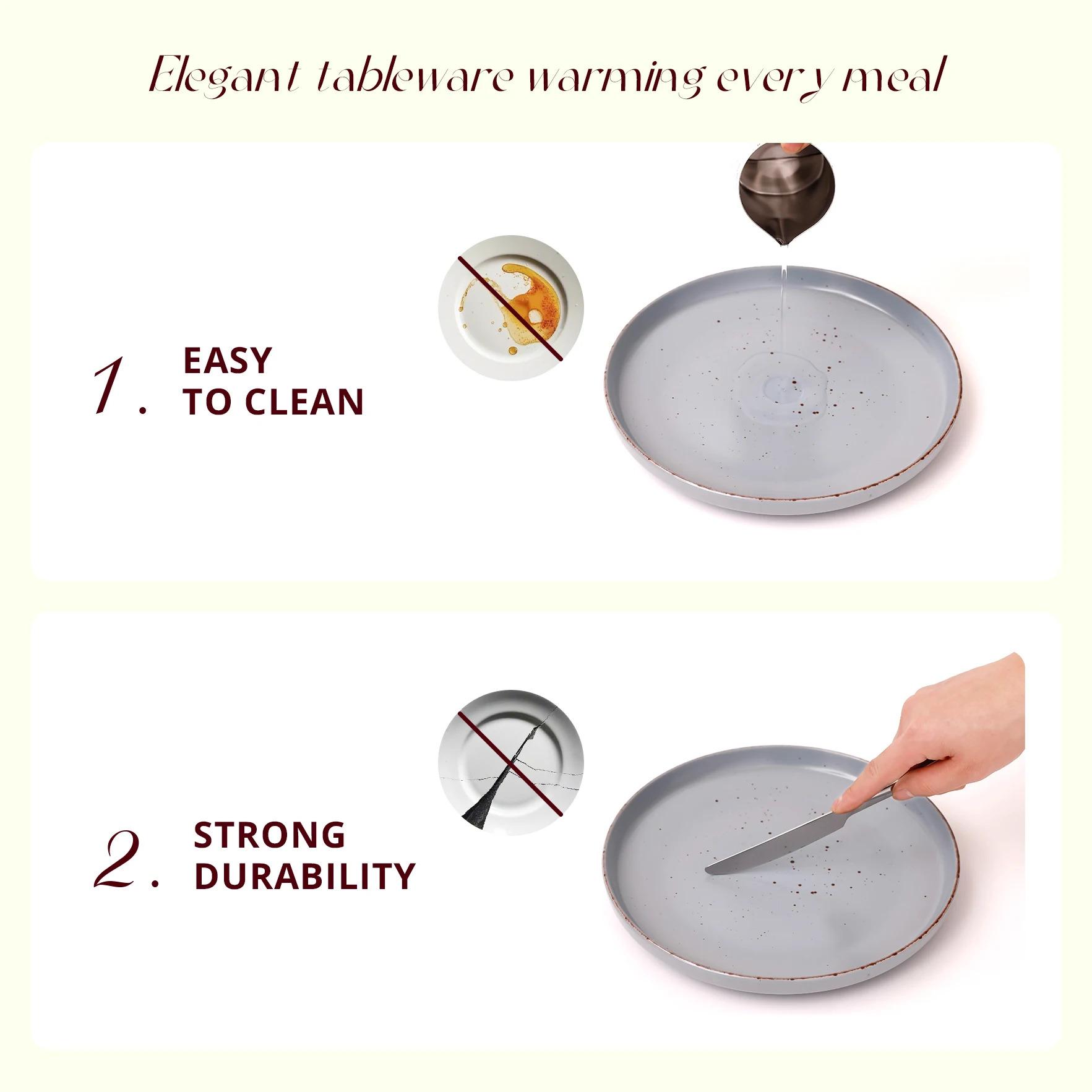 Nordic Style Round Stoneware 20pc Dinnerware Sets Speckled Matt Light Blue Plate and Bowl Set