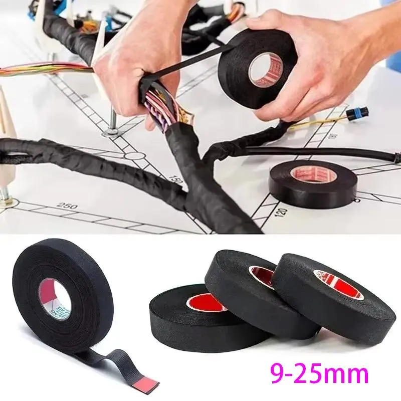 High Temperature Wire Harness Cloth Tape Automotive Cable Loom Heatproof Fabric Adhesive Tape for Engine Electrical Insulation