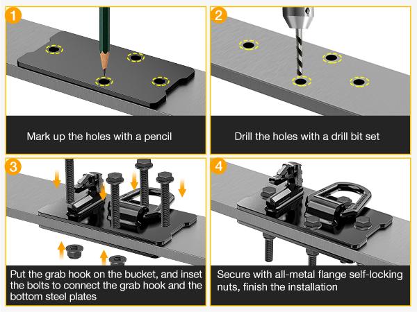 Nilight 2PCS Tractor Bucket Hooks with Tie Down Ring, Grade 70 Grade Forged Steel Bolt-On Grab Hook with Back Plates for Tractor Bucket RV UTV Truck MBS 15000 lbs, Black Organiser
