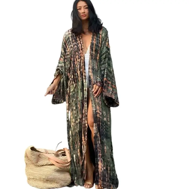 Women's Plus Size Elegant Viscose Batwing Sleeve Beach Kaftan Long Dress - Boho Mumu with Side Slits, Soft Touch Beachwear Cover Up, Casual Loungewear, Long Dresses, Kaftan Dresses