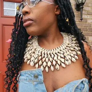 Handmade African Cowrie Shell Statement Necklace | Cultural Beaded Bib Necklace | Afrocentric Jewelry for Women