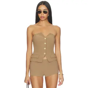 MORE TO COME Twila Strapless Top in Tan Suiting