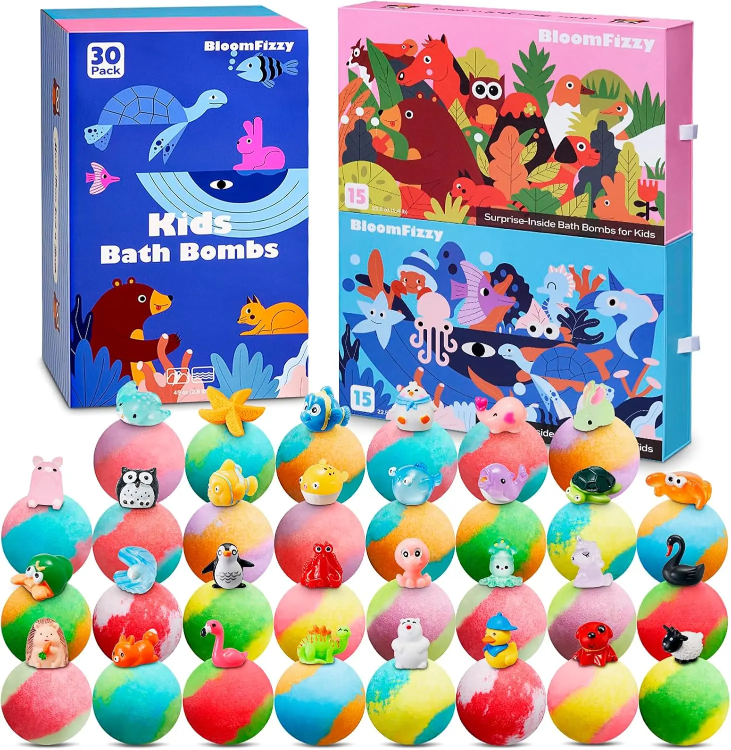 Kids Bath Bomb Gift Set - 12 Pack with Surprise Glow-in-the-Dark Toys, Made with Natural Essential Oils & Multi-Aromas for Fun Kid's Bathing, 12 Pieces Total, Glow Animal Toys, Multiple Scents, Relaxing Aroma, Suitable For Kids