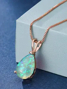 Blue Opal Birthstone Necklace,Silver Plated Fire Opal Gemstone Dainty Necklace